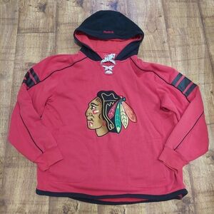 NHL Red and Black Hoodie Chicago Blackhawks Face Off Collection Reebok L